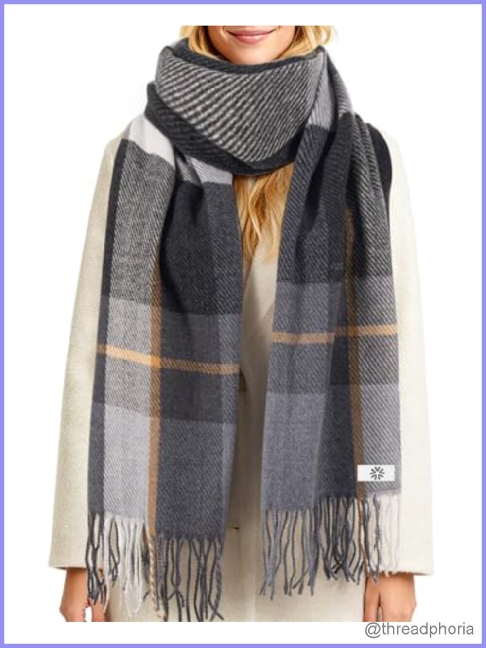 Women's Checkered Winter Scarf Wool Shawl Wrap Long 75 Inches